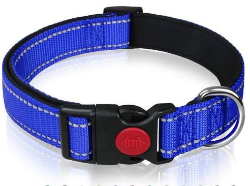 Blue 5pcs Tactical Reflective Dog Collar with Quick-Release Safety Lock | Neoprene Padded Nylon | GPS Tracker Pouch Compatible
