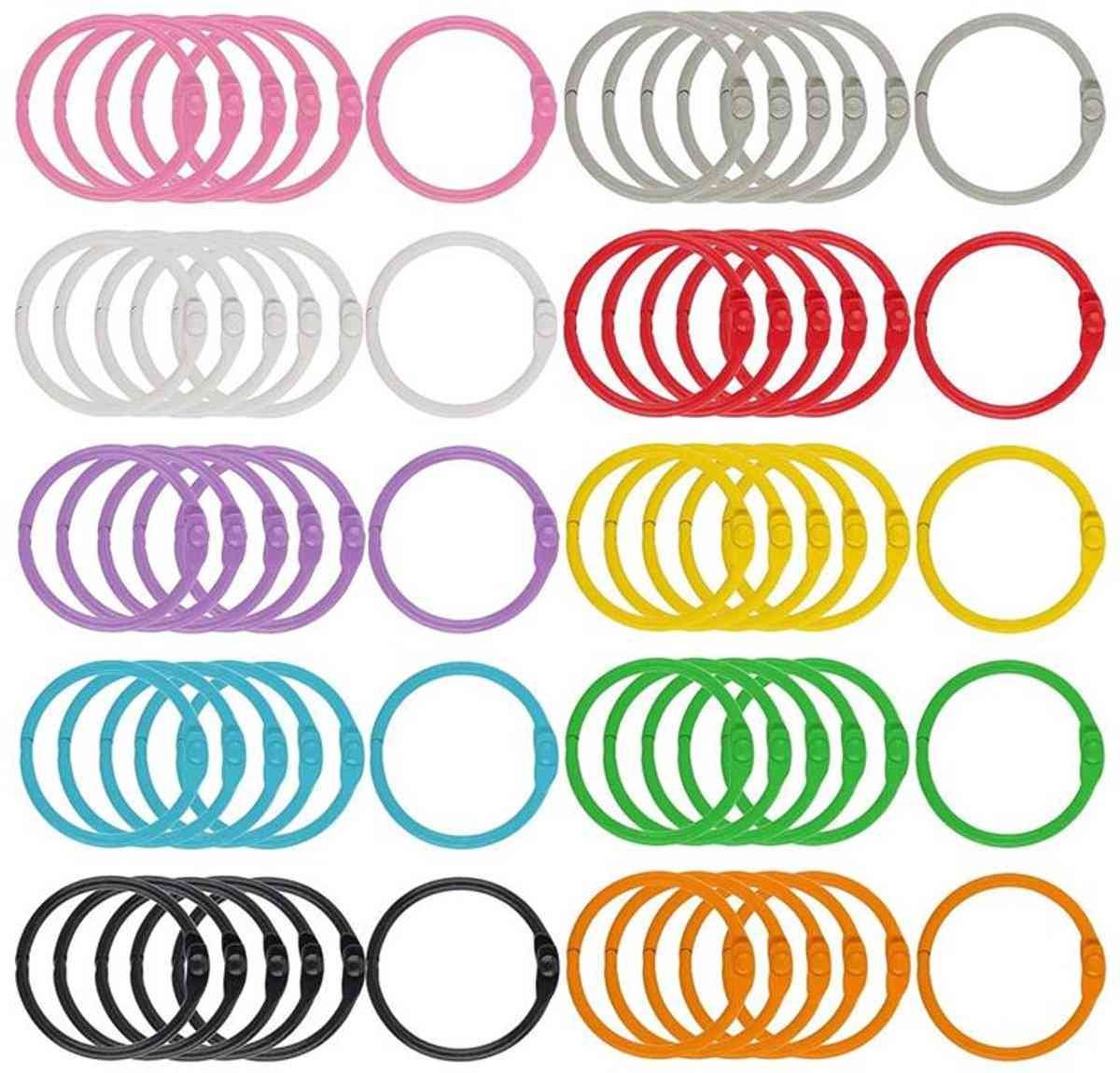 Ring binders - 60 pieces - Click rings - Metal - Keychain - DIY Keychain - Binding ring - Flashcard rings - Colorful metal book rings - Curtain rings - Suitable for organizing and binding loose cards and photo albums - 30mm - 10 colors