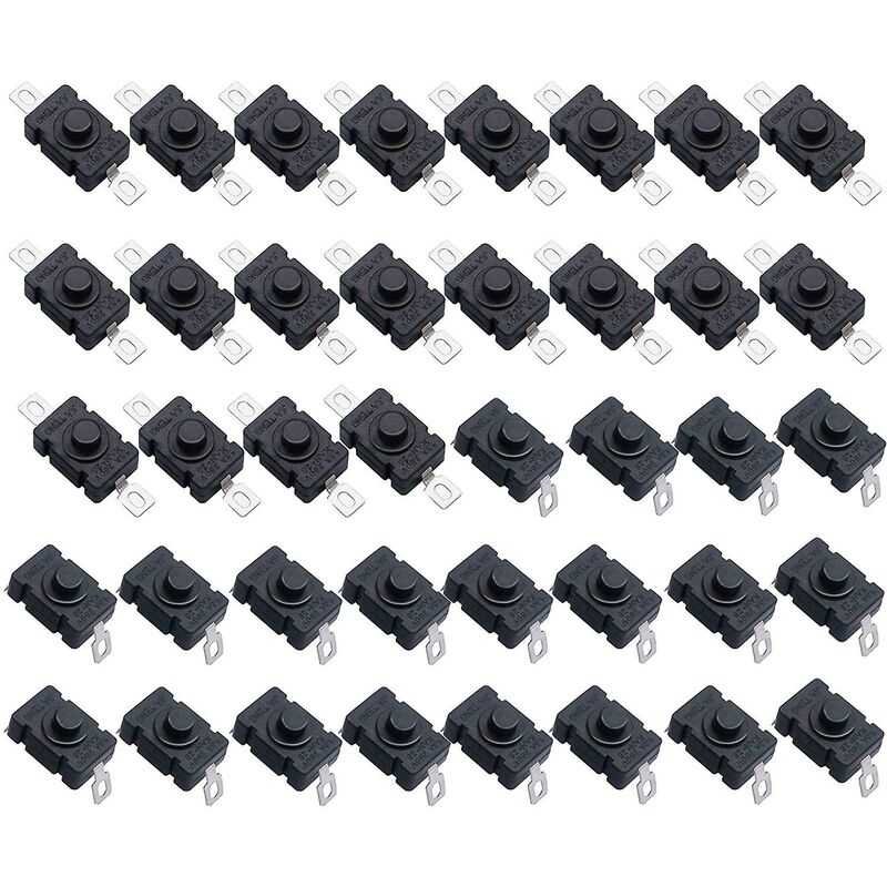 40 pcs Self-Locking Push Button Switch, Kan-28 Mini Flashlight Switch (20 pcs Flat Pin With Hole + 20 pcs Bent Pin With