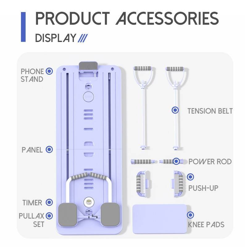 Purple Multi-functional Core Training Board with Digital Timer and Resistance Bands Foldable Fitness Panel for Home Abdominal and Pilates Workouts Solution