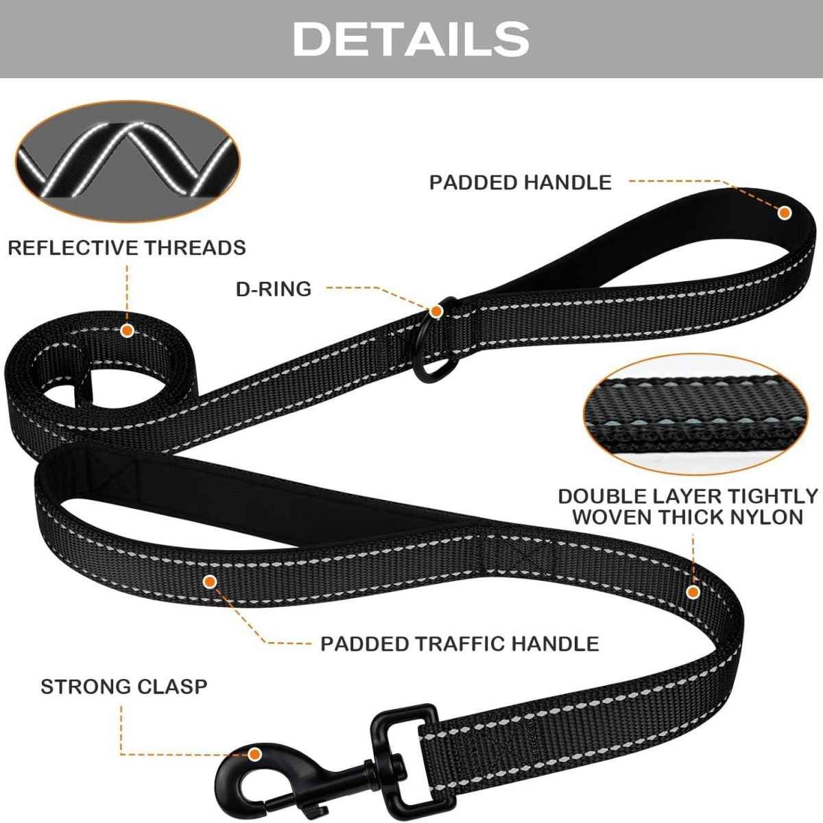 Rose Red 2.5 Meter Heavy Duty Reflective Dog Leash | Double Padded Traffic Handle | Anti-Chafe Tightly Woven Nylon for Large Dogs