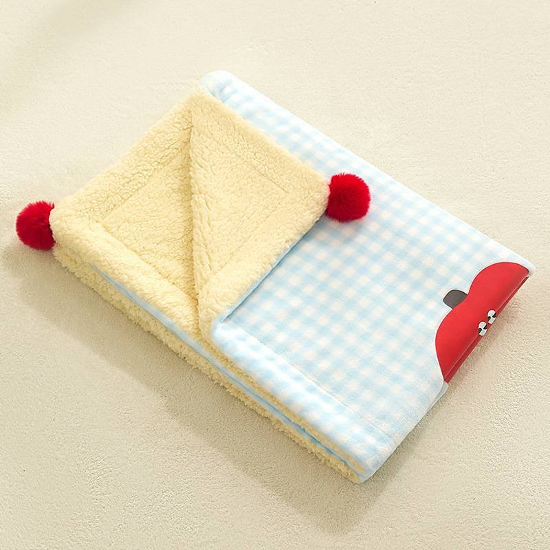 Plaid Apple Premium Soft Fleece Dog Bed Mat/Quilt (L Size 70 x 50 CM) - All-Season Reversible Warm Cat Nap Pad