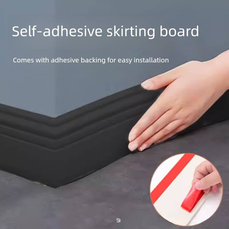 Black 3-Meter Self-Adhesive Reinforced Skirting Board – 10 cm Wide Wall Decorative Trim for Home Interior