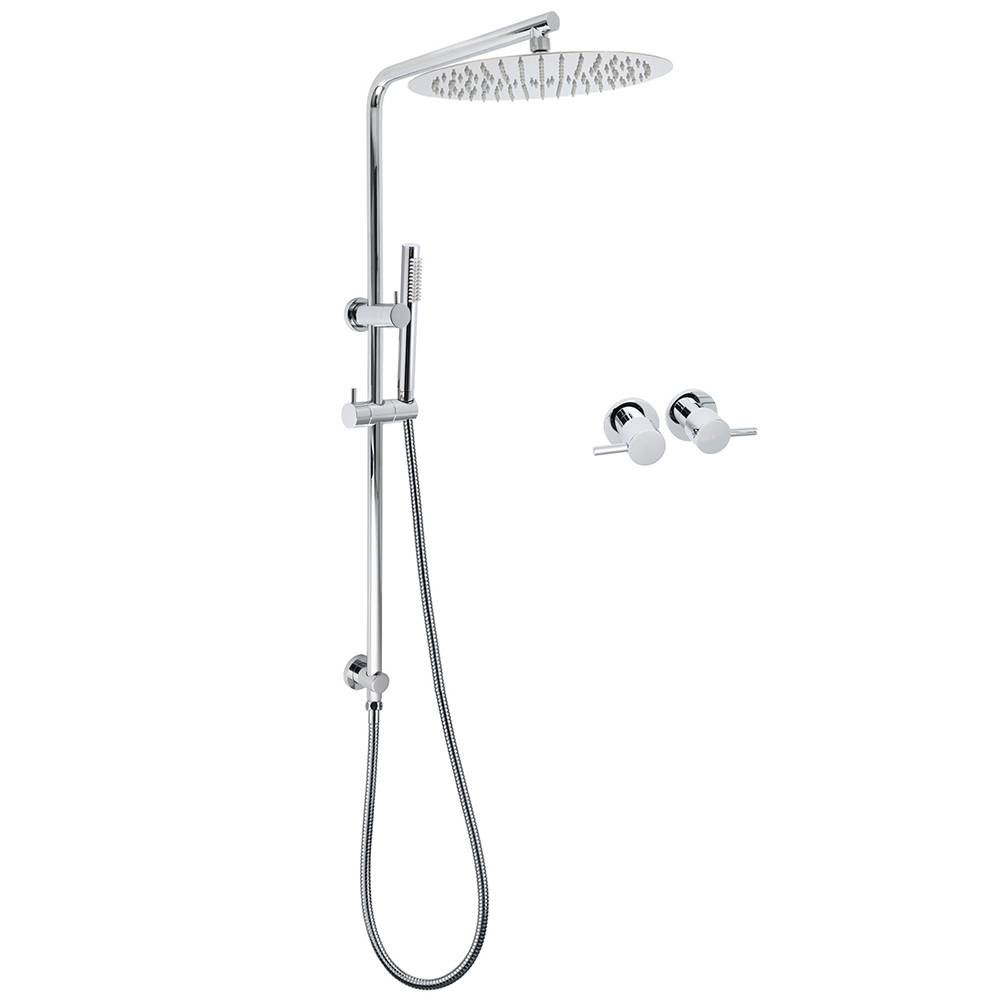 WELS 12" Rainfall + Brass Handheld Twin Shower Heads Rail Diverter Arm Round Taps Set