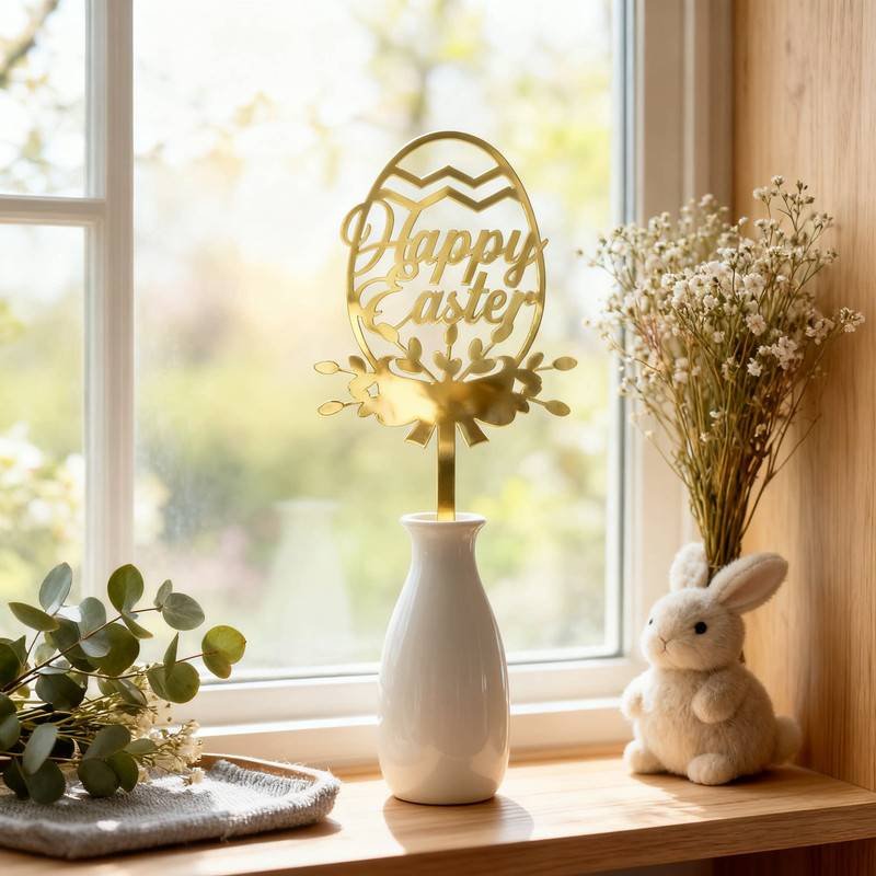 10-Piece Set of Elegant Easter Cake Toppers – Gold Acrylic "Happy Easter" Decorations with Bunny & Egg Designs, Perfect for Party Cakes and Festive Table Settings(Style 7)