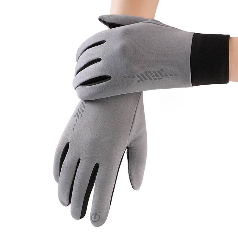 Grey Windproof Thermal Sports Gloves with Touchscreen Fingertips & Anti-Slip Palm Grip for Running & Cycling (SD-01 Wrist-Tighten / XL Size)