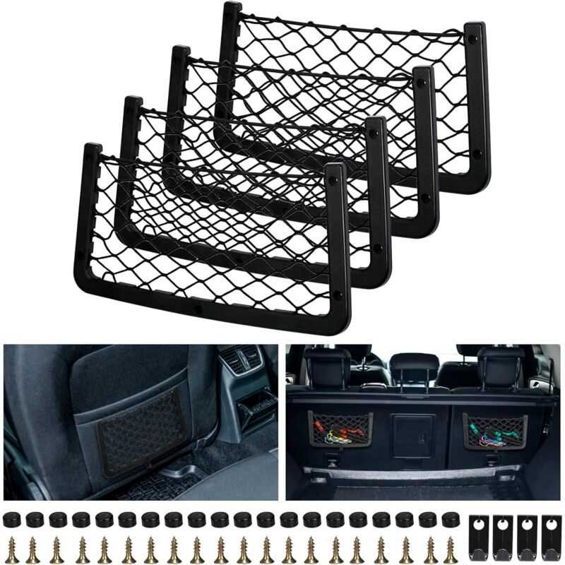 4 Pack Car Storage Net, Trunk Storage Net, Car Trunk Net, With Screws, Hook, Car Pocket Organizer Bag For Car, Rv,