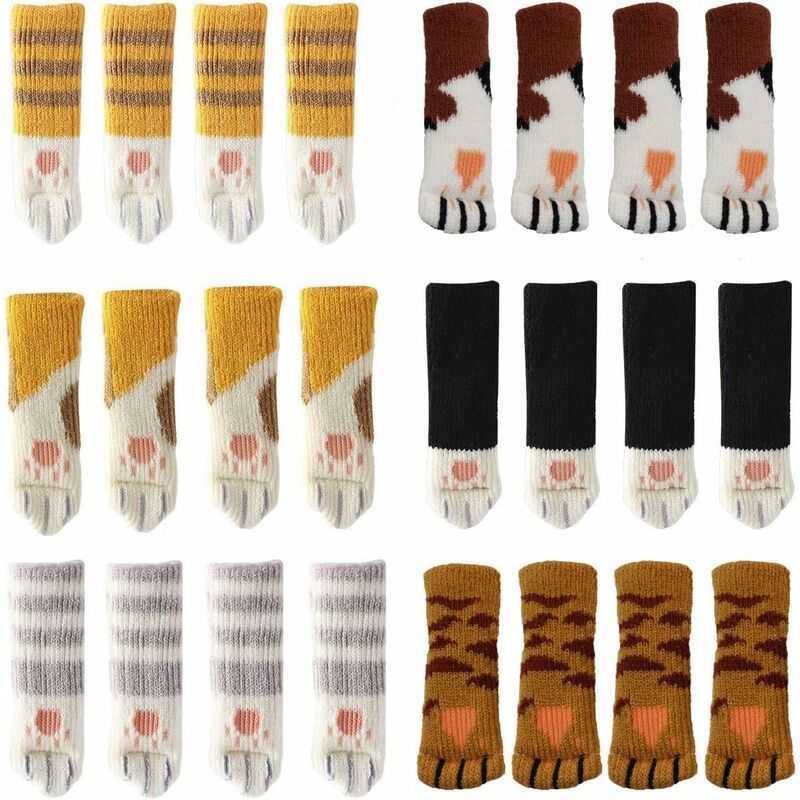24 Cute Cat Paw Chair Socks Chair Leg Covers Floor Protectors Anti-Scratch Anti-Noise 24 pcs(6 Sets)