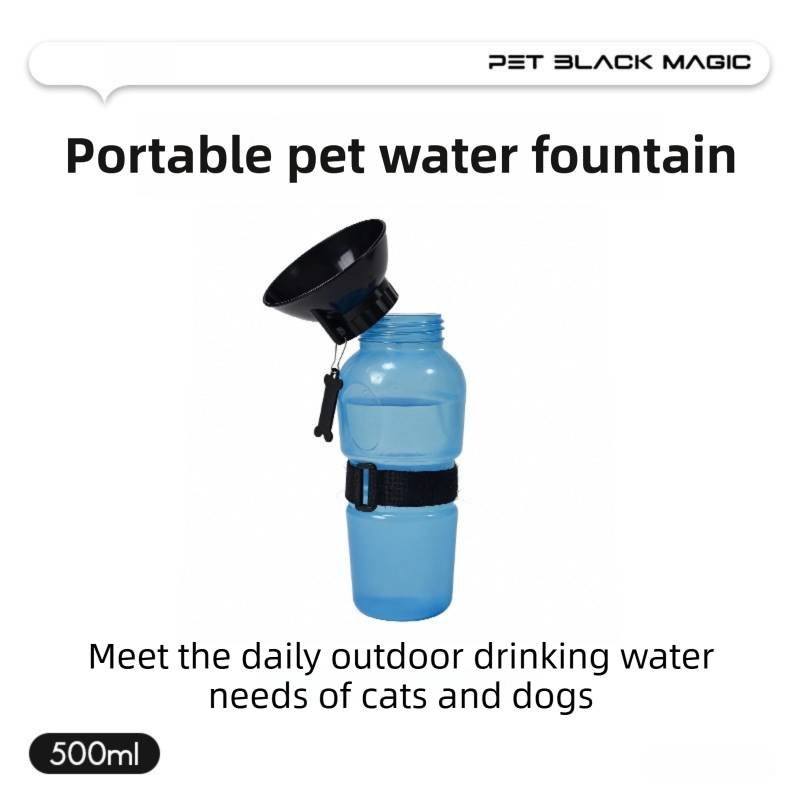 Blue 500ML Portable Pet Dog Water Bottle with 10cm Wide Bowl - Leakproof Travel Drinker for Outdoor Walking and Hiking