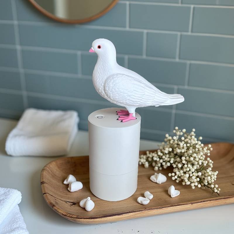 Adorable White Pigeon Smart Motion Sensor Foam Pump - Touchless Hand Washer with Anti-Glare Technology for Outdoor & Bright Light