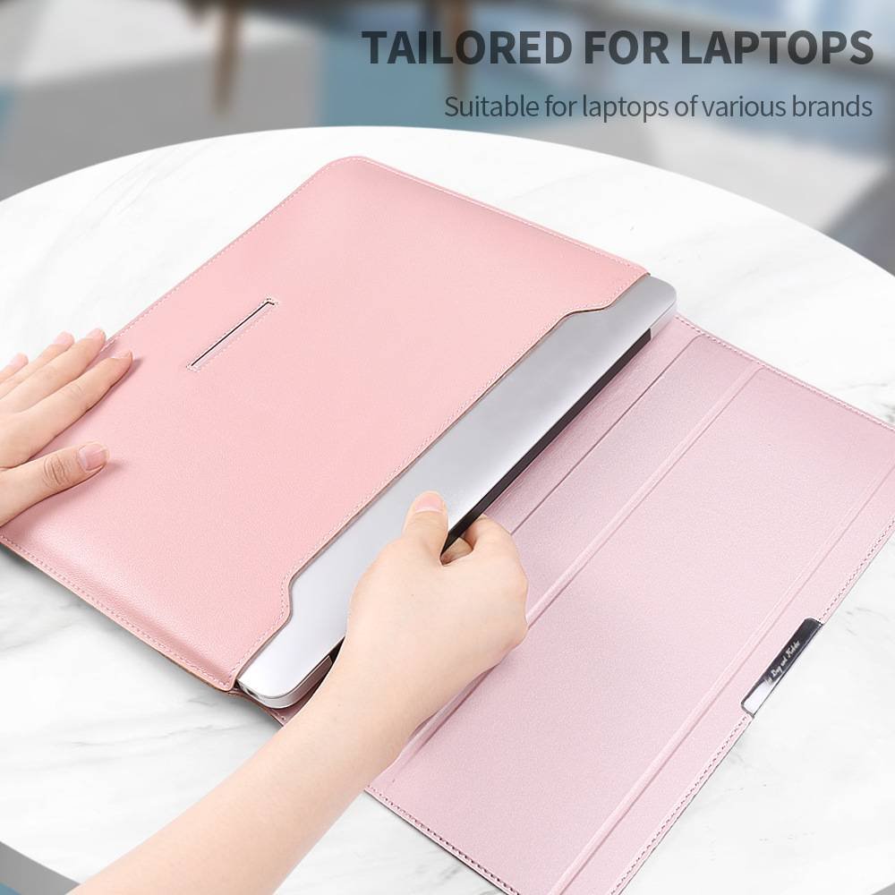 Dark green 3-in-1 Laptop Sleeve with Built-In Stand & Wrist Rest – Waterproof PU Protective Case for 15/16 Inch Laptops, Portable and Ergonomic Design