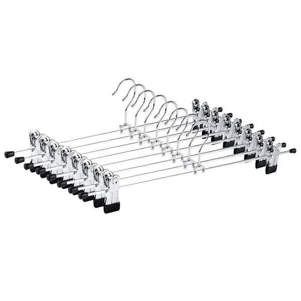 40cm Chrome Iron Clothes Hangers with Non-Slip Clips, 10-Pack Metal Trouser Hangers for Pants Shorts Skirt Socks Underwear, Silver