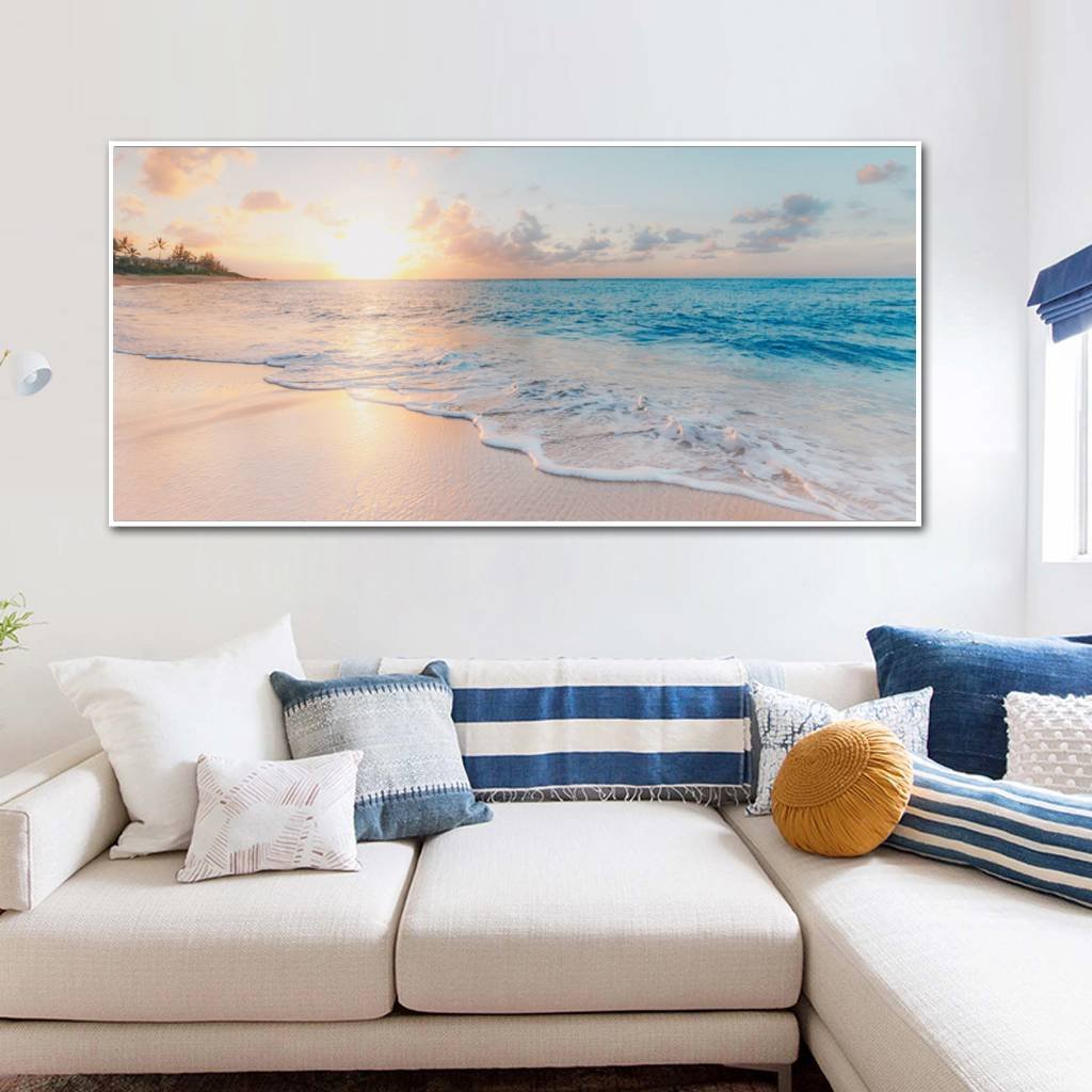 Wall Art 60cmx120cm Ocean and Beach White Frame Canvas