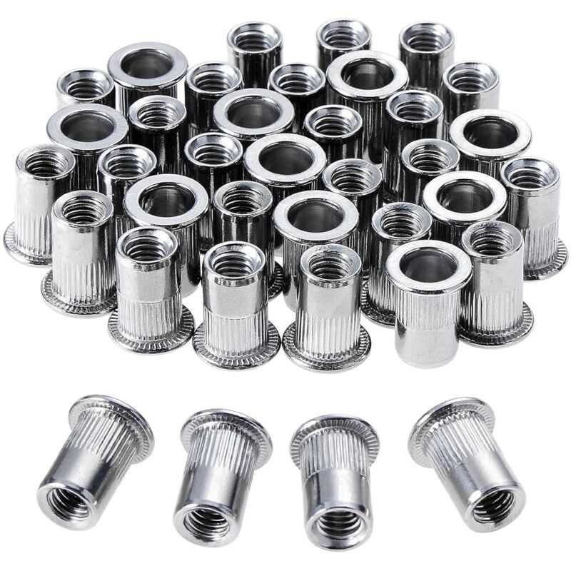 100 pcs M6 Stainless Steel Rivet Nuts Flat Thread Rivet Nuts