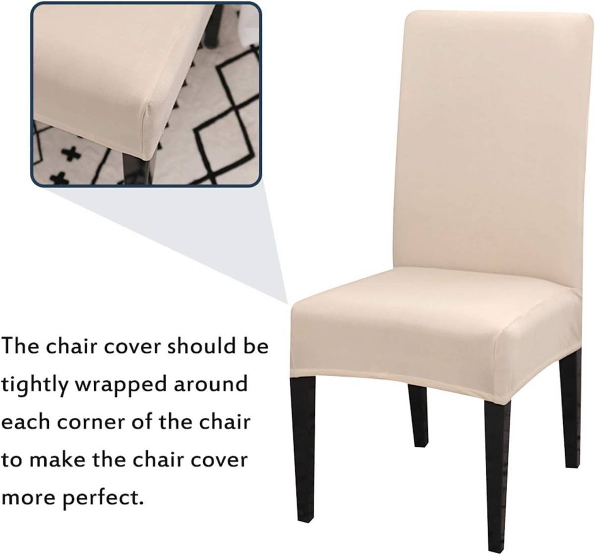 Dining Room Chair Covers, Stretchy Washable Removable Set of 6 Beige Seat Protectors Compatible with Hotel Chairs