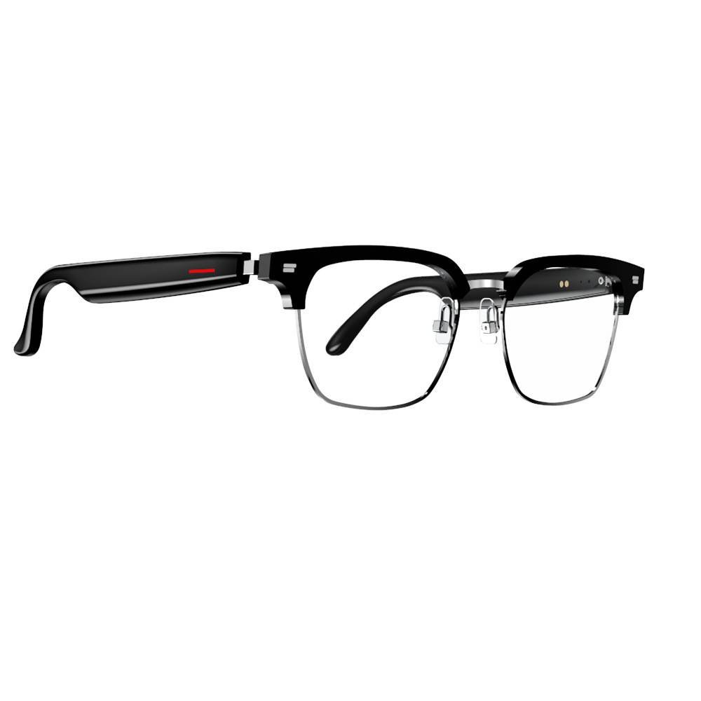Black Comfortable AI Smart Anti-Blue Light Half-Rimmed Glasses - Lightweight, Stereo Audio, Clear Noise Reduction, All-Day Wear