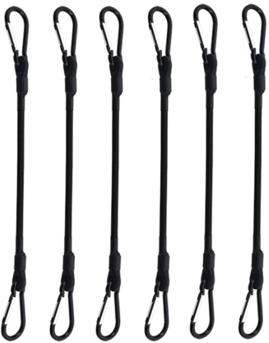 pieces - Elastic with carabiner - Rope Length 30 CM - black - Rope Diameter 6MM - Polypropylene yarn + latex silk - For securing sails, luggage, tents and bicycles