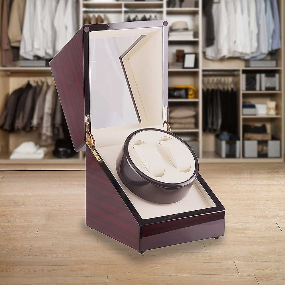 Automatic Dual Watch Winder Wood Display Box Case Motor Rotation Storage