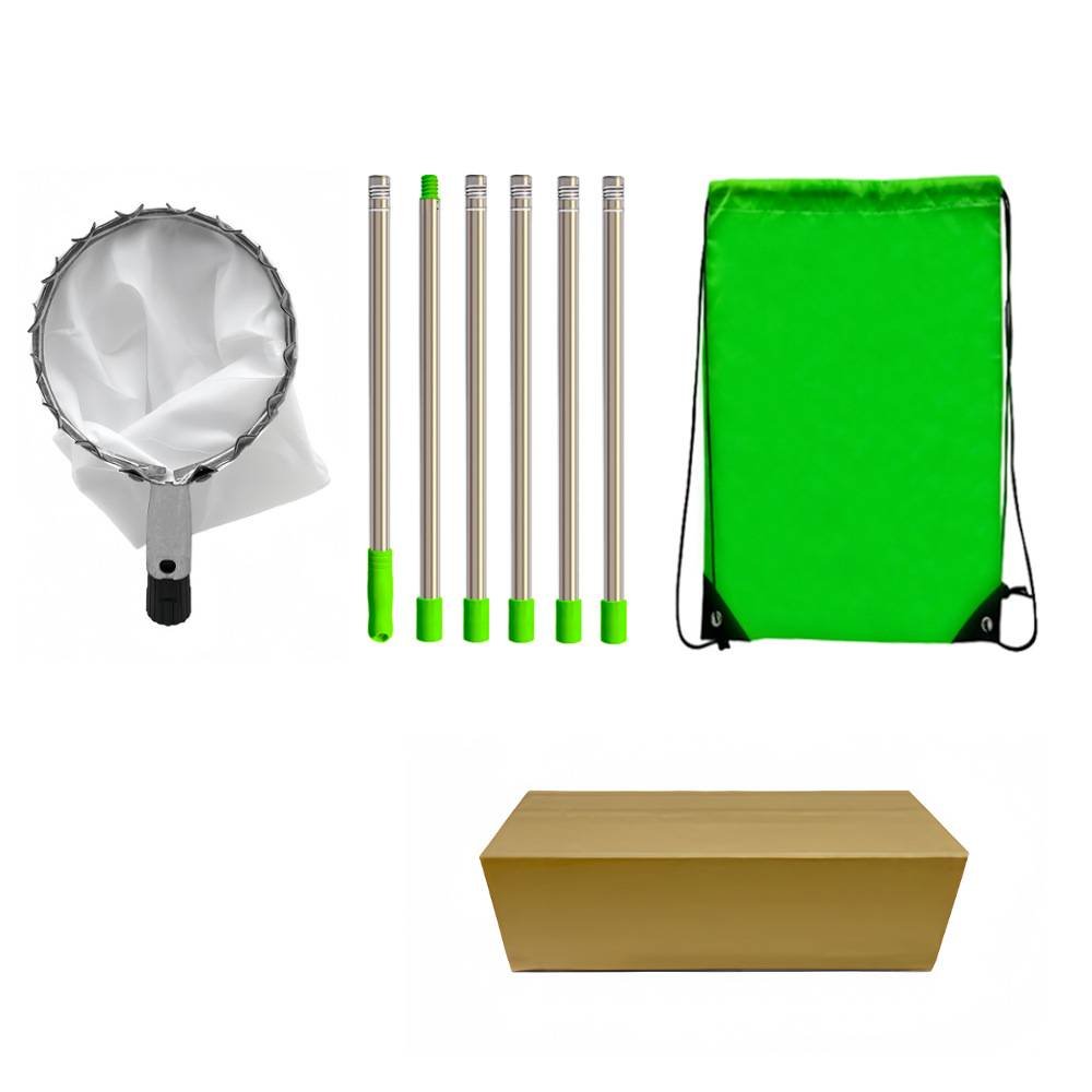 Green Telescopic Fruit Picker Tool with Stainless Steel Extension Pole Carbon Steel Head and Large Bag for Apples Peaches Oranges Australian Home Orchards(2.4m)