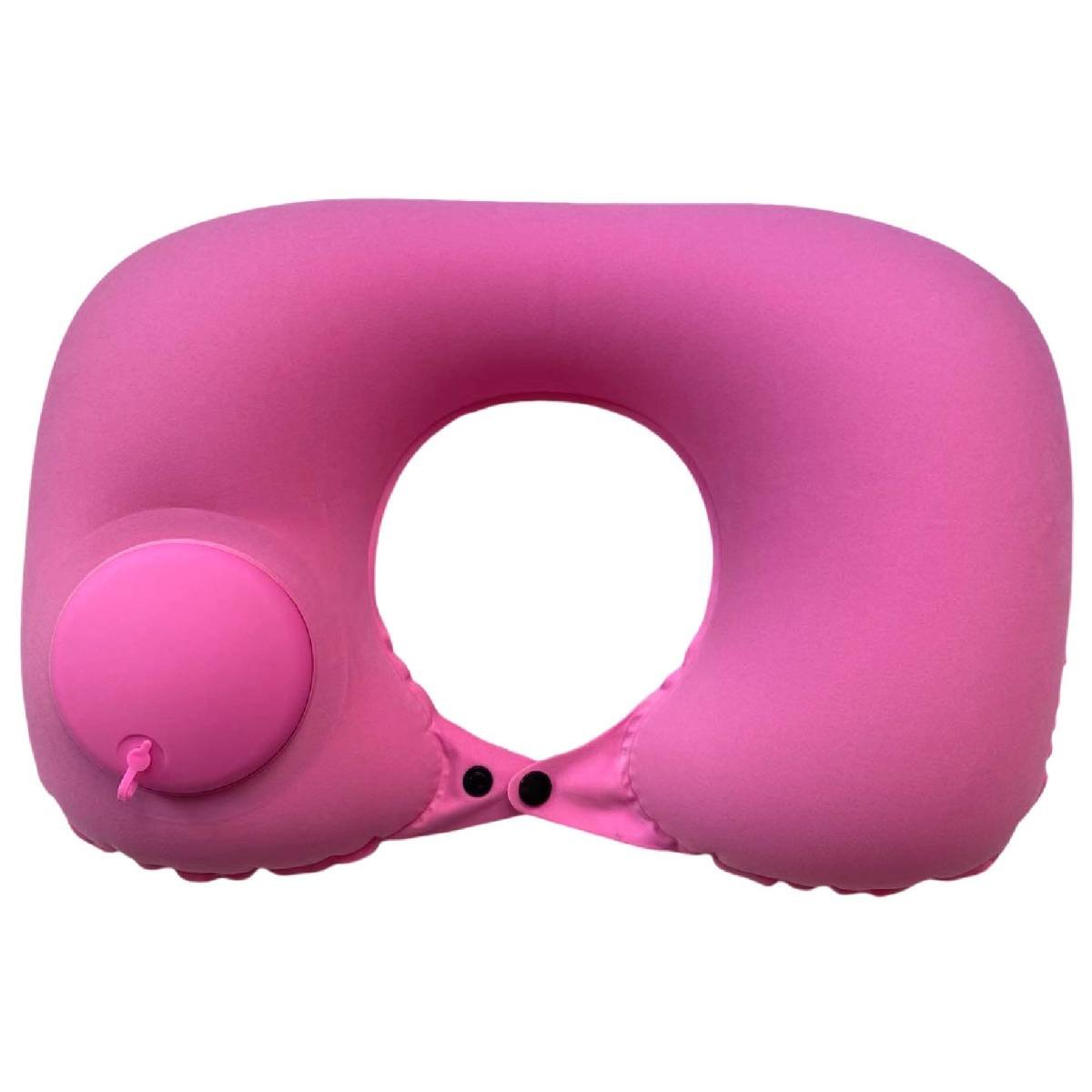 2-PCS Pink Inflatable Travel Neck Pillow Press to Inflate U-Shape Soft Flocking Support Cushion for Airplane Car & Camping Portable Air Pump Design