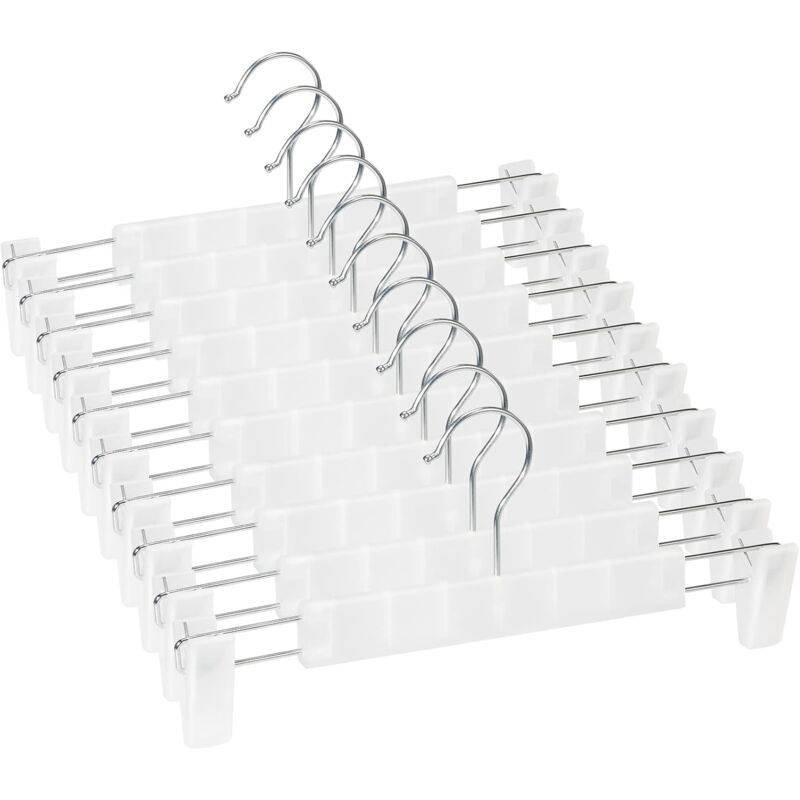 10 Pack Skirt Hangers, Trouser Hangers, With 2 Adjustable Non-Slip Clips, For Hanging Pants, Socks, Skirts - Translucent