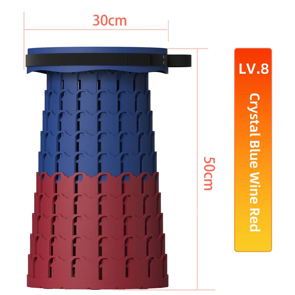 Portable Retractable Stool MAX Gen 8 Telescopic Camping Seat 50cm Tall Extra Wide Heavy Duty Crystal Blue & Wine Red for Fishing & Events