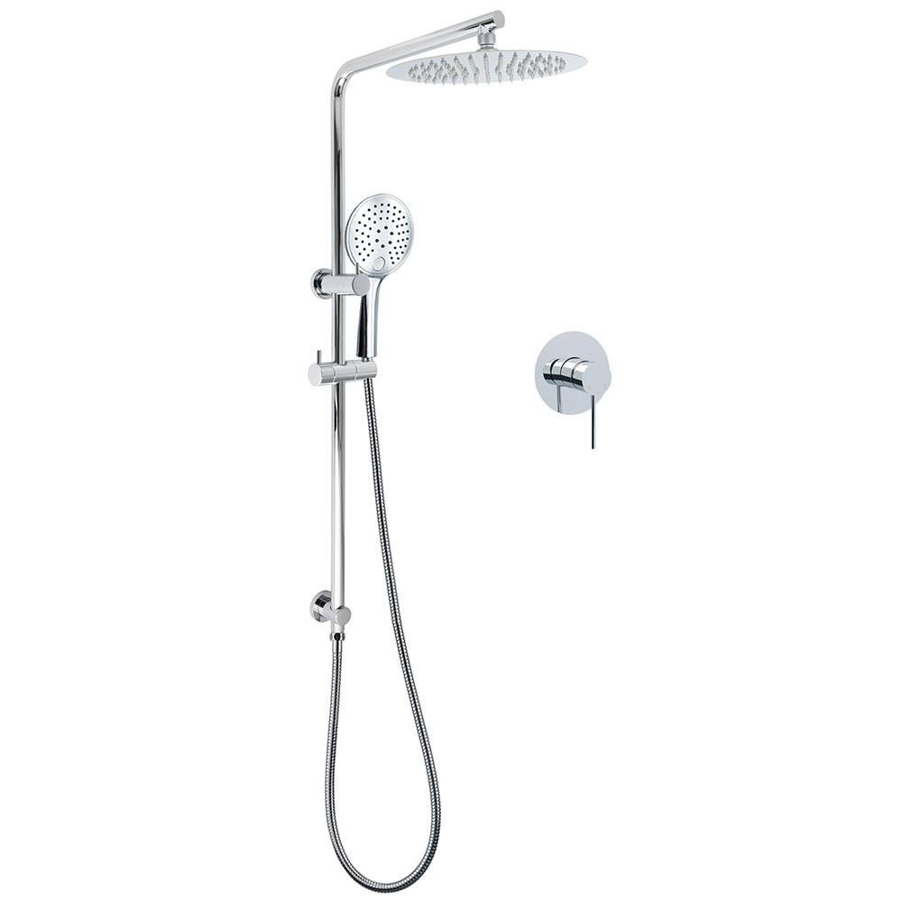 WELS Chrome 10" Rain Shower Head Round Handheld Sliding Rail Diverter Arm Twin Set Mixer