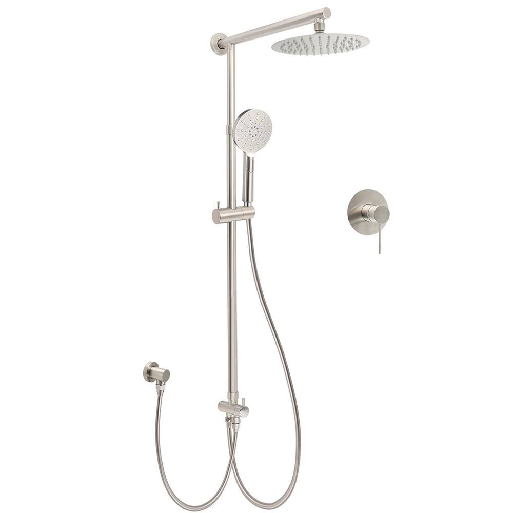 Brushed Nickel Round 8" Rain Head Shower Handheld Sliding Rail Arm Mixer 2in1 Set