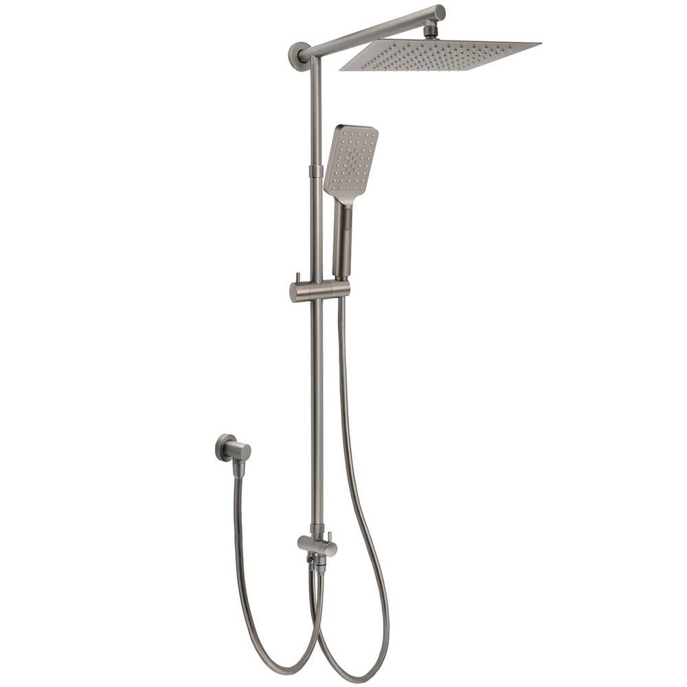 WELS Gun Metal 2in1 Shower Set Square 10" Rain Head Handheld Adjustable Silde Rail Combo