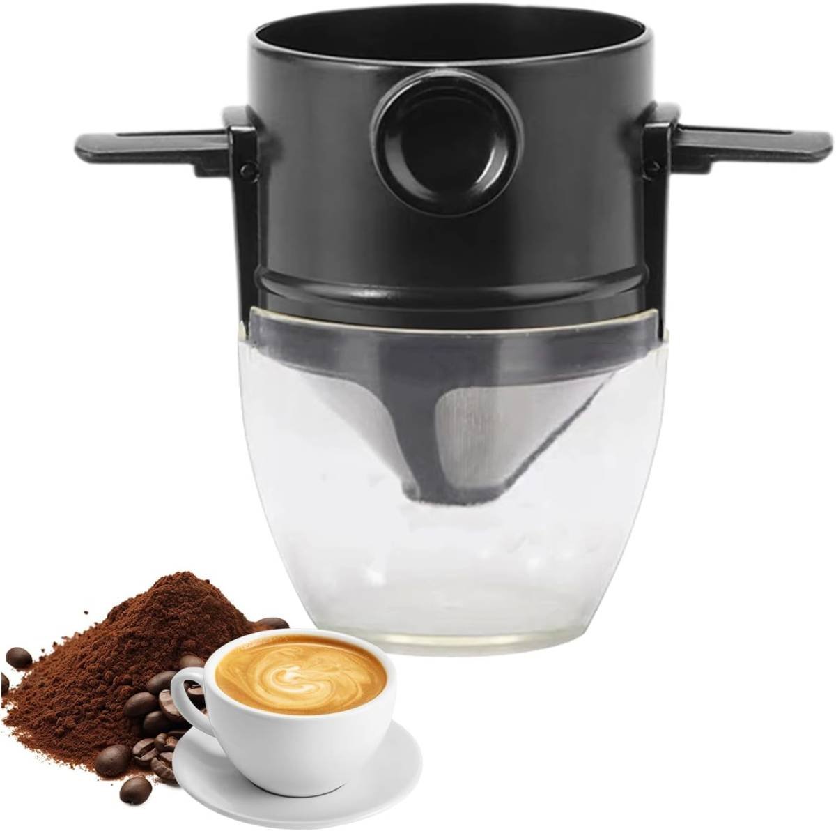 Coffee Filter - Reusable Cone for Drip Coffee - Stainless Steel - Includes Glass Jug