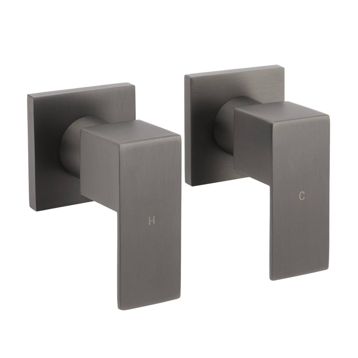 Gun Metal Grey Square 1/4 Quarter Turn Wall Twin Taps For Shower Basin Spout Set