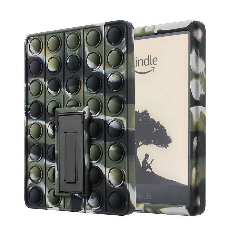 Pop It Fidget Case for Kindle Paperwhite 5 (6.8") - Rainbow Silicone Protective Cover with Stand，Camouflage
