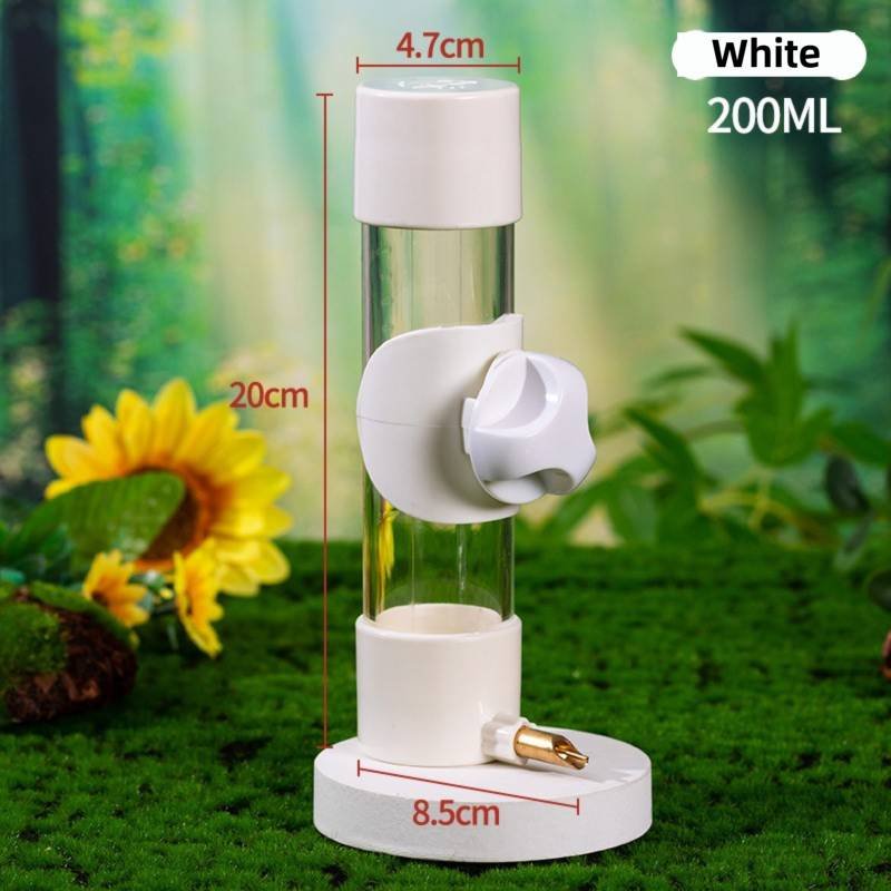 White Automatic Bird Water Dispenser with Extended Brass Needle Valve and Graduated Marking - 200ML Transparent Flat Cap Feeder