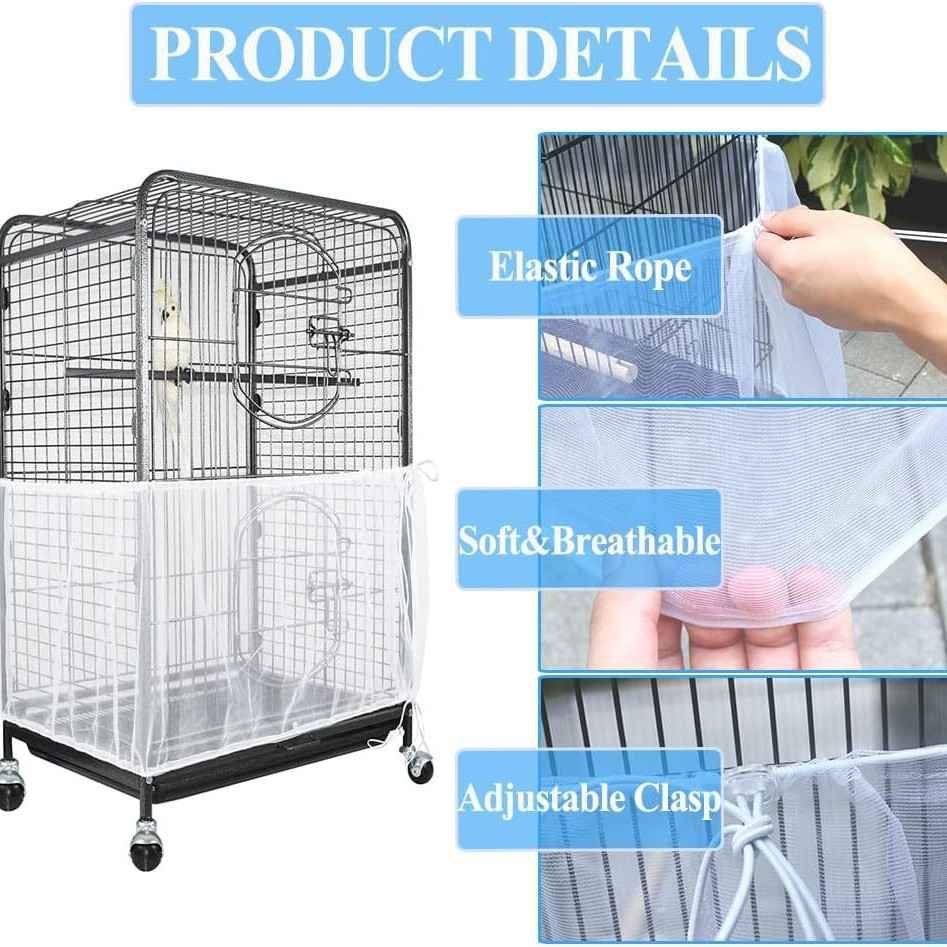 M Black Flower【Height 20, Circumference 170】 Large Bird Cage Seed Catcher Net Cover - Adjustable Mesh Guard Splash-Proof Dust Cover for Indoor Outdoor Cages