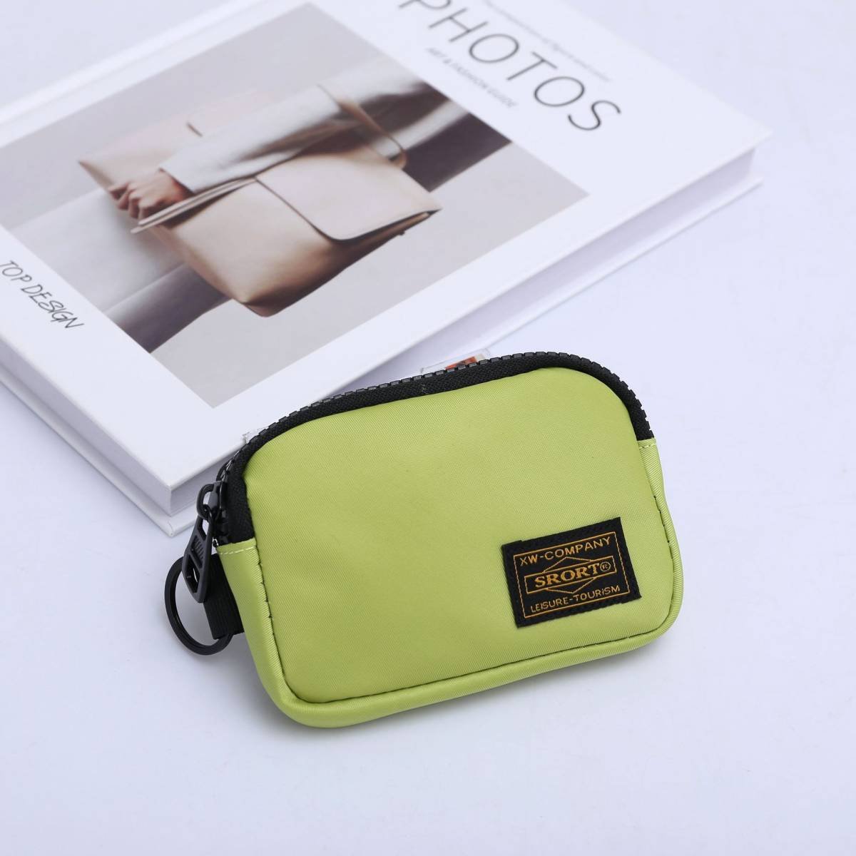 Small Nylon Coin Purse Zip Wallet Waterproof Mini Pouch Key Card Holder Lightweight EDC Organizer Green (12x9cm)