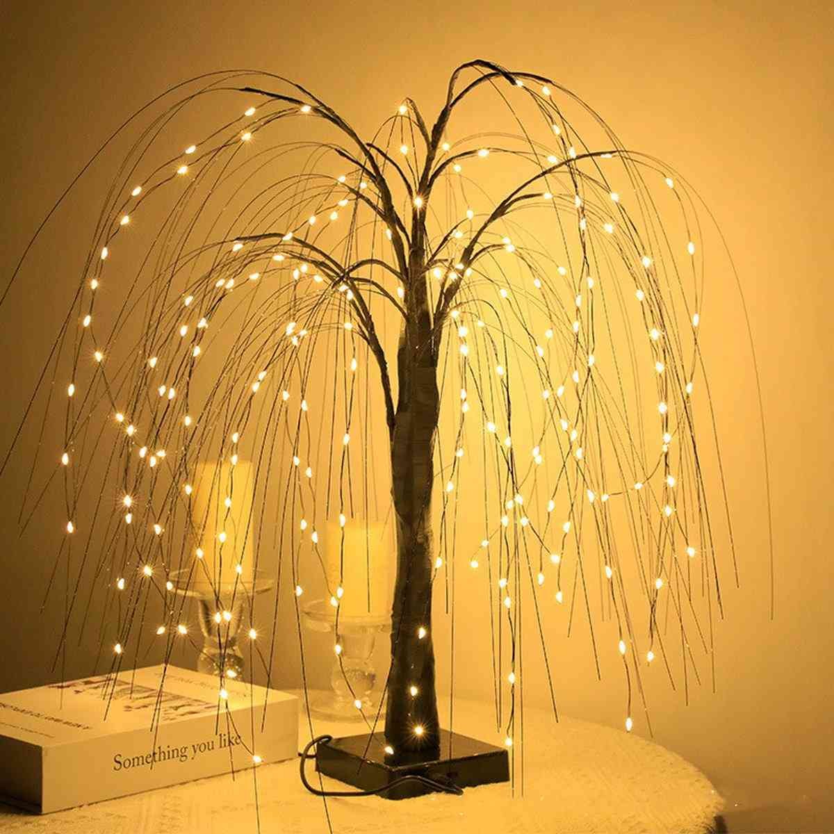 Elegant 50cm tall LED willow lamp with 7 modes - for living room and bedroom - Dual Power (USB and battery), warm white ambient light, energy-saving and versatile design - black