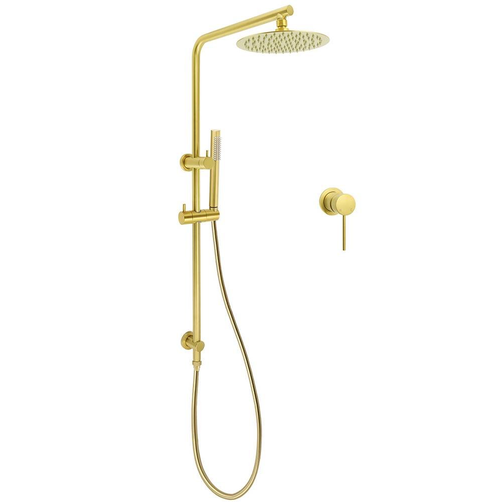 WELS Brushed Gold Shower Set 8" Round Head One Mode Handheld Sliding Rail Arm Small face Mixer