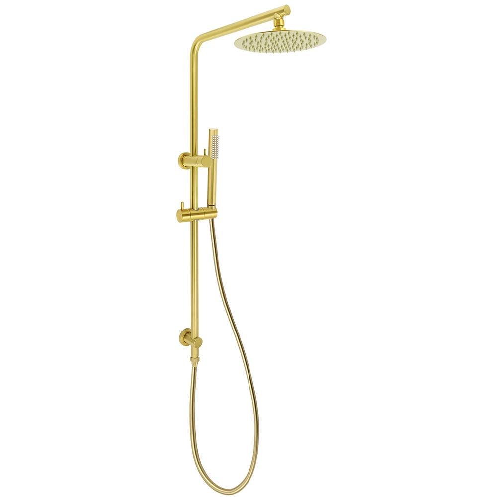Brushed Gold Twin Shower Set Sliding Rail Arm 8" Round Head Stainless Steel Handheld Rose Combo