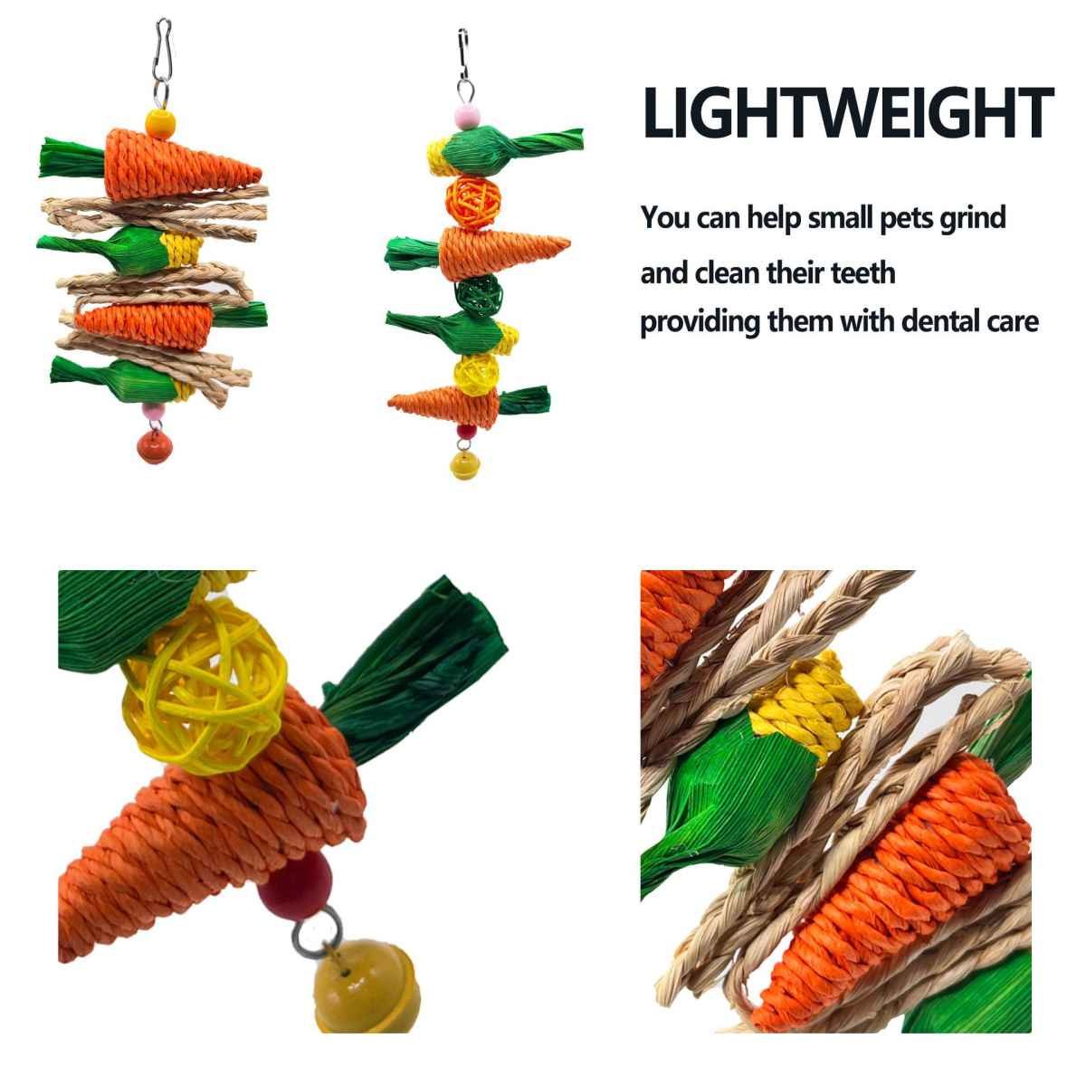 2-Pack Radish Vine Ball Skewers Bird Chew Toy for Parrots, Budgies, Hamsters, Rabbits & Small Pets – Hanging Carrot-Shaped Enrichment Toy with Natural Fibers for Beak Grinding and Mental Stimulation