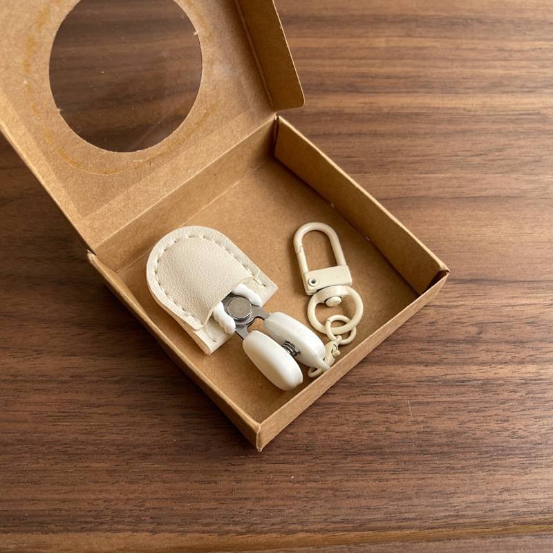 White Ultra-Portable Mini Precision Scissors Set - Compact 7cm Craft Snips with Safety Cap, Leather Sheath, and Keychain Hook for Travel and DIY