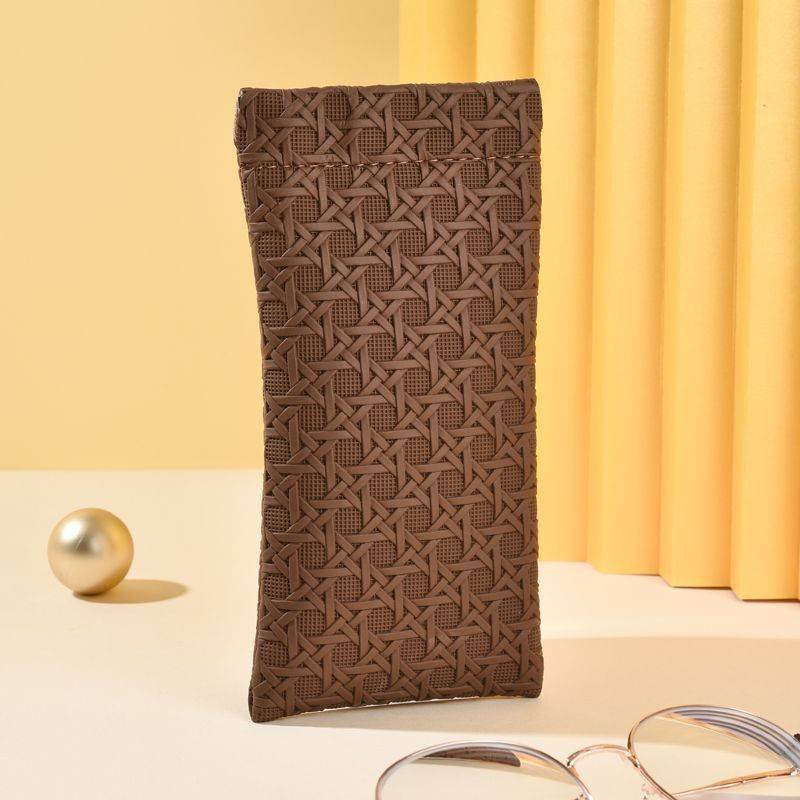 3-Pack Brown Woven Texture Eyeglass Cases - Retro PU Leather Anti-Pressure Glasses Pouch