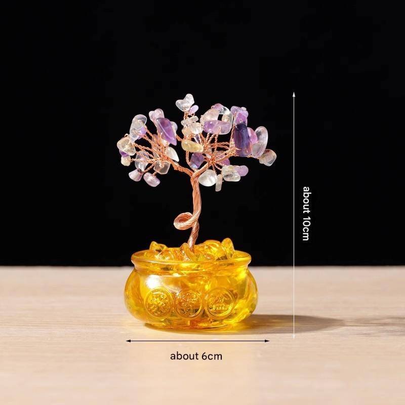 Natural Colorful Crystal Money Tree with Fortune Basin & Adjustable Wire Branches - Desktop Feng Shui Decor for Wealth and Prosperity