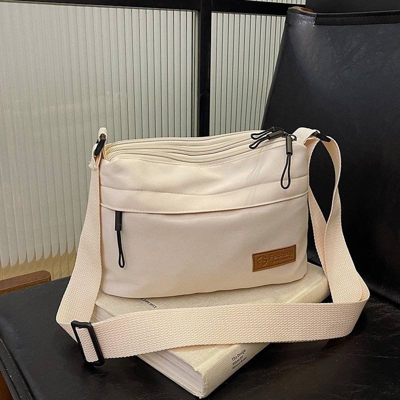 Casual Multi-Pocket Nylon Crossbody Bag Lightweight Shoulder Purse Waterproof Travel Messenger Bag White