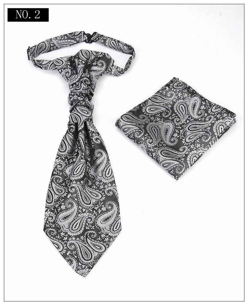 Men's Formal Paisley Ascot Cravat & Pocket Square Set - Adjustable Necktie for Weddings(Dark Gray pattern)