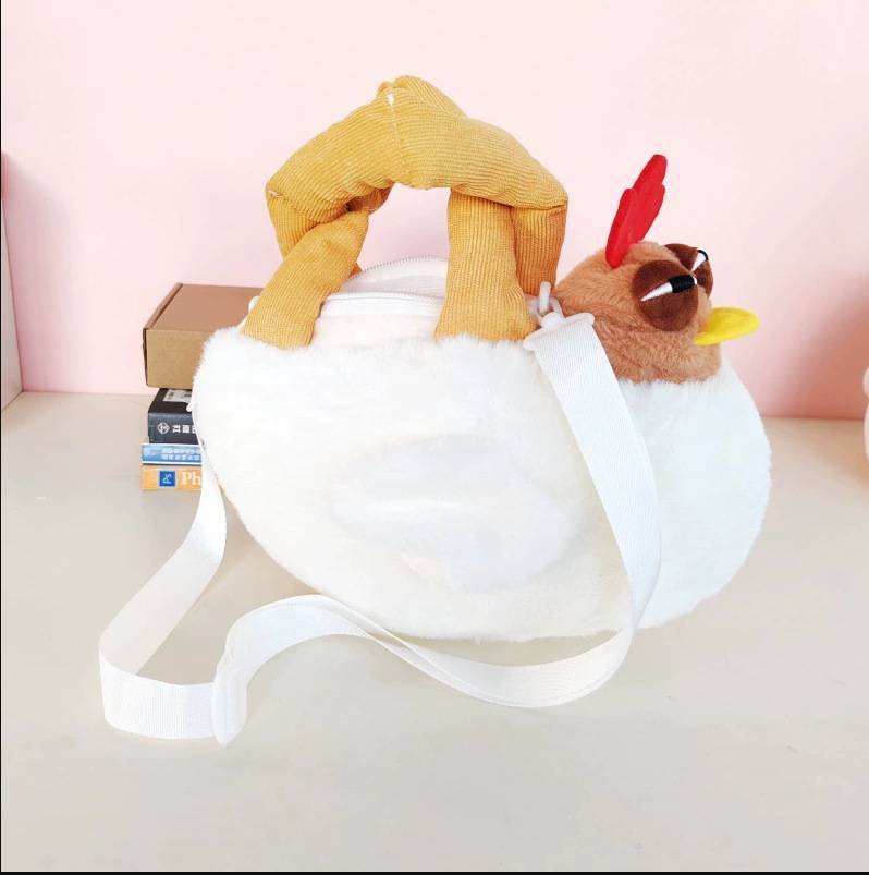 Funny Plush Chicken Handbag - Soft Fluffy Novelty Tote Bag with Leg Handles - Quirky Cartoon Gift for Kids & Teens (25cm)