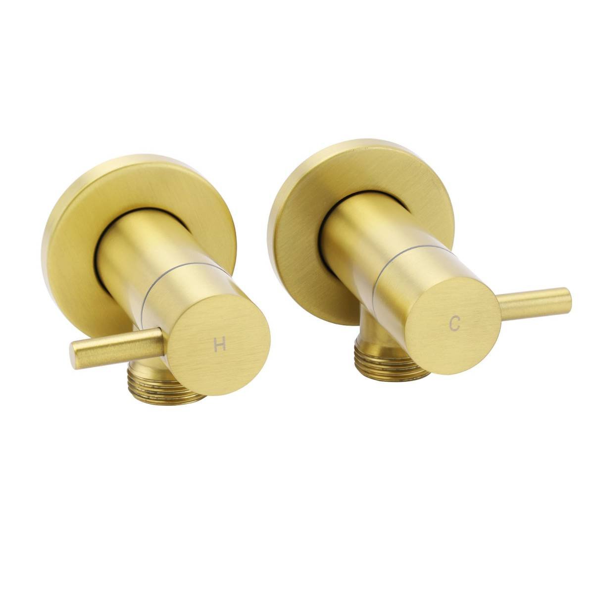 Watermark Brushed Gold Round Washing Machine 1/4 Turn Hot Cold Twin Taps Set