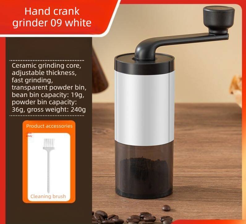 Manual Hand-Crank Coffee Grinder Precision Burr Mill with Adjustable Settings and Cleaning Brush MDJ-09 Matte White