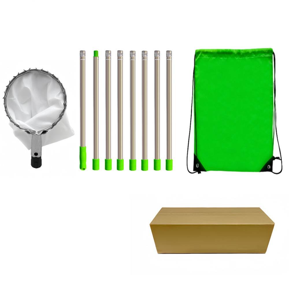 Green Telescopic Fruit Picker Tool with Stainless Steel Extension Pole Carbon Steel Head and Large Bag for Apples Peaches Oranges Australian Home Orchards(3.2m)