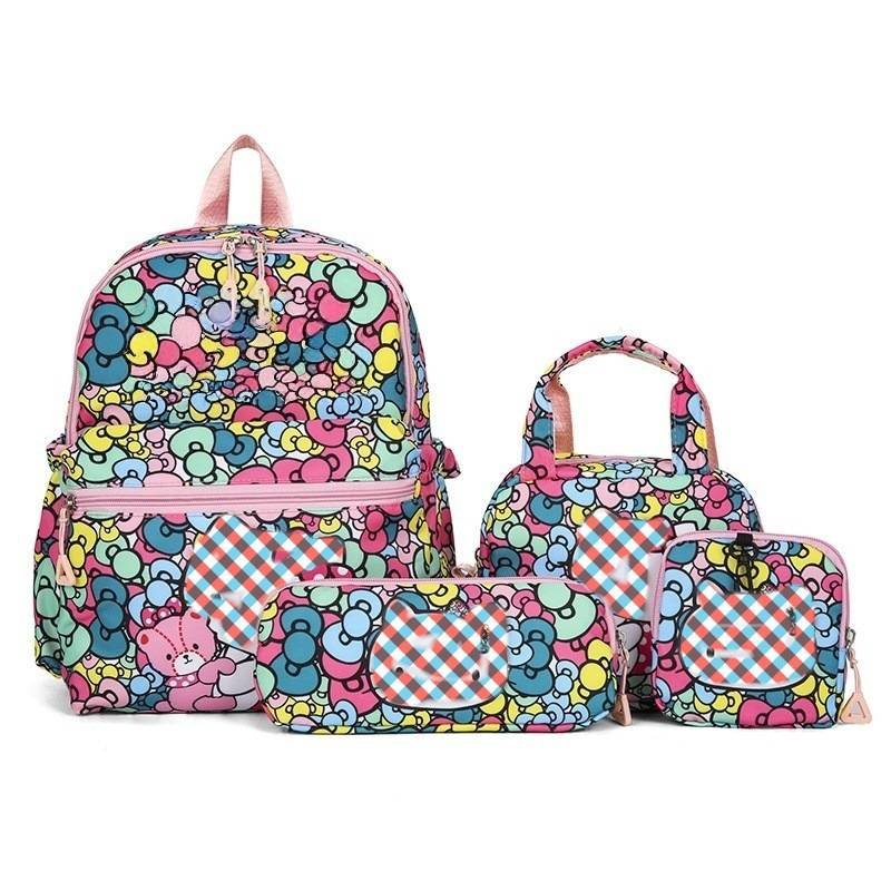 Pattern KT 4-Piece Large Capacity School Backpack Set for Primary Students Years 3-6 Durable Nylon Lightweight Rucksack with Handbag for Daily Australian School Life