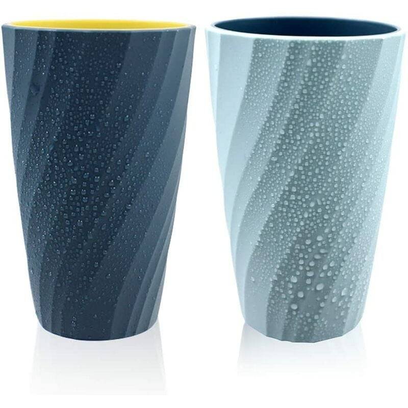 2 Pack Bathroom Tumblers Unbreakable Soft Durable Bathroom Cup Toothbrush Holder (Light Blue & DArk Blue)